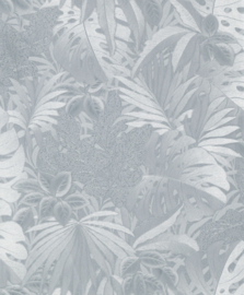 Behang met grote bladeren in zilver 33301 Botanica