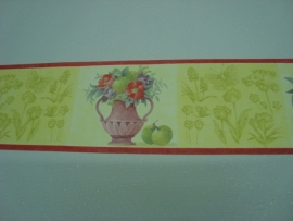 groen rood vaas met bloemen keuken behangrand