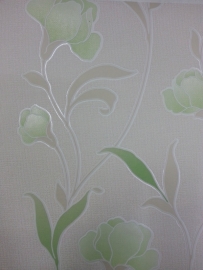 757323 groen creme modern bloemen behang