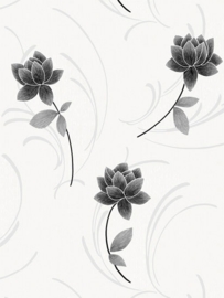 bloemen behang grijs zwart wit x56
