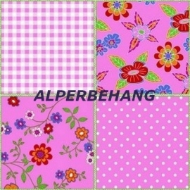 patchwork behang roze 570