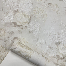 Engels Bloemen Vliesbehang Goud Crème met Glitter – Luxe Romantisch Behang –  34148-4