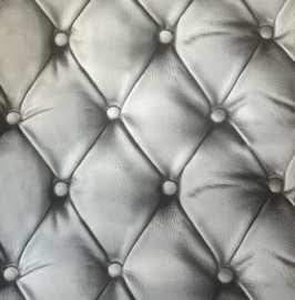 Gecapitonneerd behang 3D effect Chesterfielf behang grijs zwart knoppen