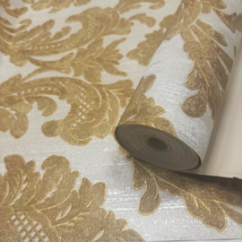 Glitter barok behang goud wit klassiek m95588
