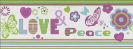 Rasch Kids Club 478518 Behangrand Love & Peace paars blauw groen