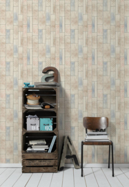 Hout behang vintage verouderd blauw rood 33089-3