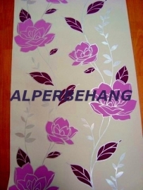 creme paars roze bloemen vlies behang 160