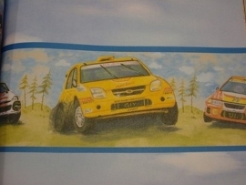 blauw geel stoer race auto behangrand 53