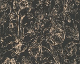 bloemen behang zwart goud 32985-2