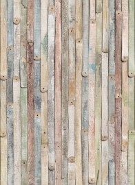 4-910 Komar Fotobehang Vintage Wood groen blauw rood hout behang