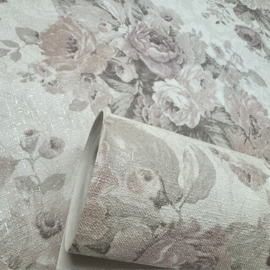 Landelijk Bloemen Vliesbehang met Linnenlook – Verouderde Vintage Uitstraling  – 14103