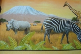 6901-11 safari behangrand dieren zebra giraf behangrand