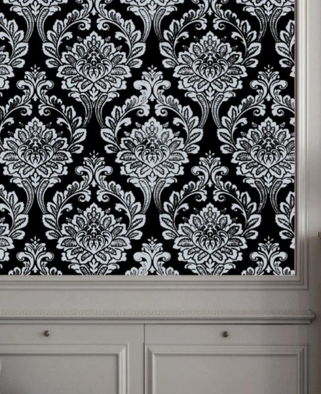 Tante omroeper zien 1169-7 zwart barok klassiek behang zwart zilver | BAROK BEHANG | ABCBEHANG  de grootste behangwinkel van nederland direct uit voorraad leverbaar