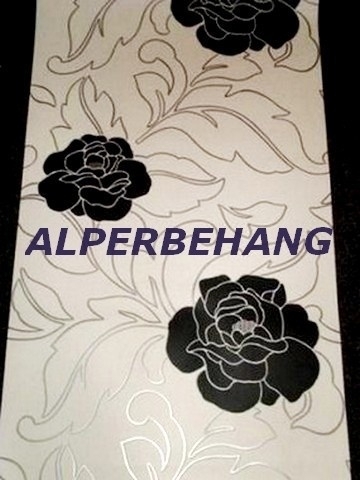 bloemen vinyl 3d behang wit zwart 436