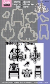 Sizzix/ Stamp &Die - cut  Stempelen en uitsnijden Chairs And Chandeliers art.657777 voorraad 1x