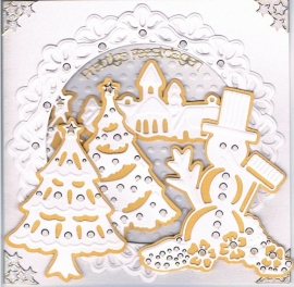 Joy Craft cutting en embossingstencil  Merry Kerst  sneeuw pop LL art.6002-0047