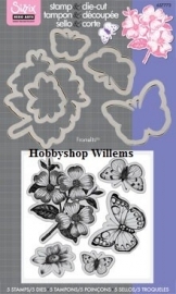 Sizzix/ Stamp &Die - cut  Stempelen en uitsnijden Antique Flowers and butterfly art. 657773 op voorraad