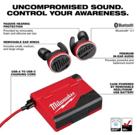 Milwaukee Redlithium™ USB Bluetooth® oordopjes met gehoorbescherming