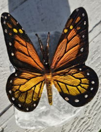 BRONZEN VLINDER OP NATUURSTEEN / ORANJE