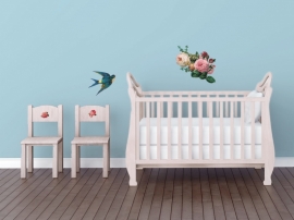 Wall decal set of flowers and a swallow