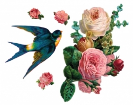 Wall decal set of flowers and a swallow