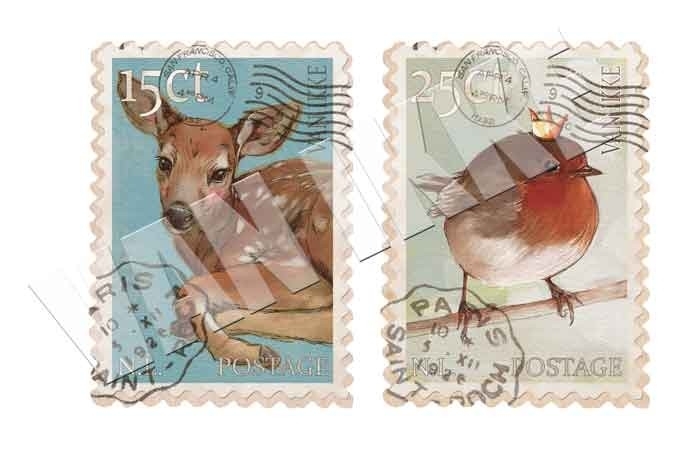 Briefmarken Rehkitz & Vogel