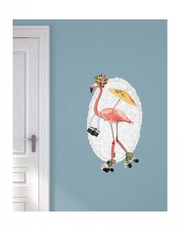 Wall decal Flamingo on Roller skates