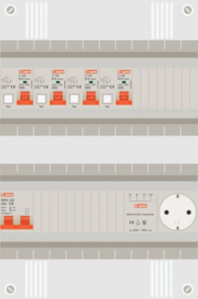 10.124.04.1 - 1 fase groepenkast met 4 aardlekautomaten+beltrafo+stopcontact
