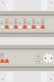 10.124.05.1 - 1 fase groepenkast met 5 aardlekautomaten+beltrafo+stopcontact