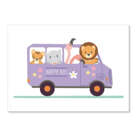 Poster happy dieren bus A4