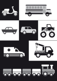 Poster voertuigen zwart-wit A4