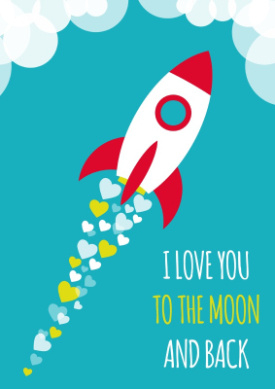 Poster i love you to the moon aqua A4