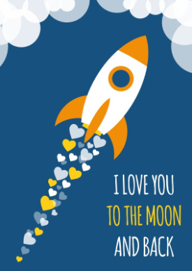 Poster i love you to the moon blauw A4