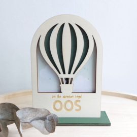 Geboortekaartje van hout - Boog Luchtballon Jongen | Prijs vanaf:
