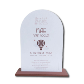 Geboortekaartje van hout - Boog Luchtballon Meisje | Prijs vanaf: