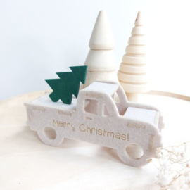 Kerstkaart van vilt - Pick-up met Kerstboom 3D | Prijs vanaf: