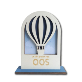 Geboortekaartje van hout - Boog Luchtballon Jongen | Prijs vanaf: