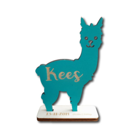 Geboortekaartje hout 3D alpaca jongen