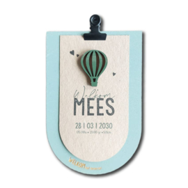 Geboortekaartje van hout - Klembordje Boog Luchtballon Jongen | Prijs vanaf: