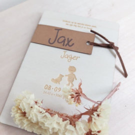 Geboortekaartje van hout - Label Naam Jongen | Prijs vanaf: