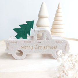 Kerstkaart van vilt - Pick-up met Kerstboom 3D | Prijs vanaf: