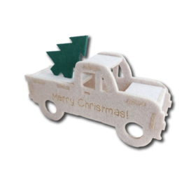 Kerstkaart van vilt - Pick-up met Kerstboom 3D | Prijs vanaf: