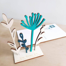 Kaart hout 3D droogbloemen met voet