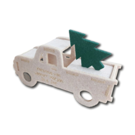 Kerstkaart van vilt - Pick-up met Kerstboom 3D | Prijs vanaf: