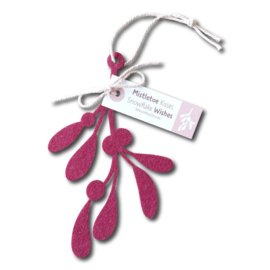 Kerstkaart hanger vilt takje mistletoe | maretak met labeltje