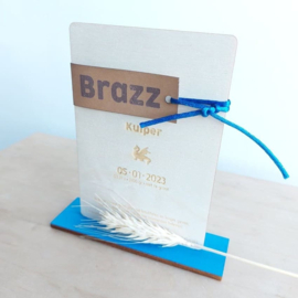 Geboortekaartje van hout - Label Naam Jongen | Prijs vanaf: