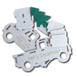 Kerstkaart van vilt - Pick-up met Kerstboom 3D | Prijs vanaf: