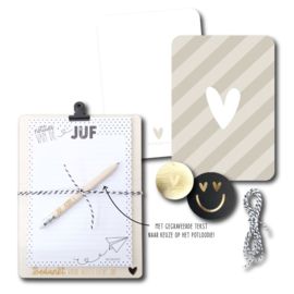 Giftset klembordje hout met notitieblok en potlood Juf