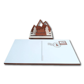 Kerstkaart hout 3D berglandschap en busje met voet