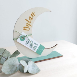 Geboortekaartje van hout - Maan Jongen | Prijs vanaf: